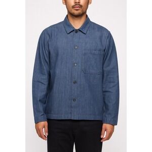 Club Monaco Linen Cotton Indigo Denim Workshirt Jacket Men Large Relax Fit Blue